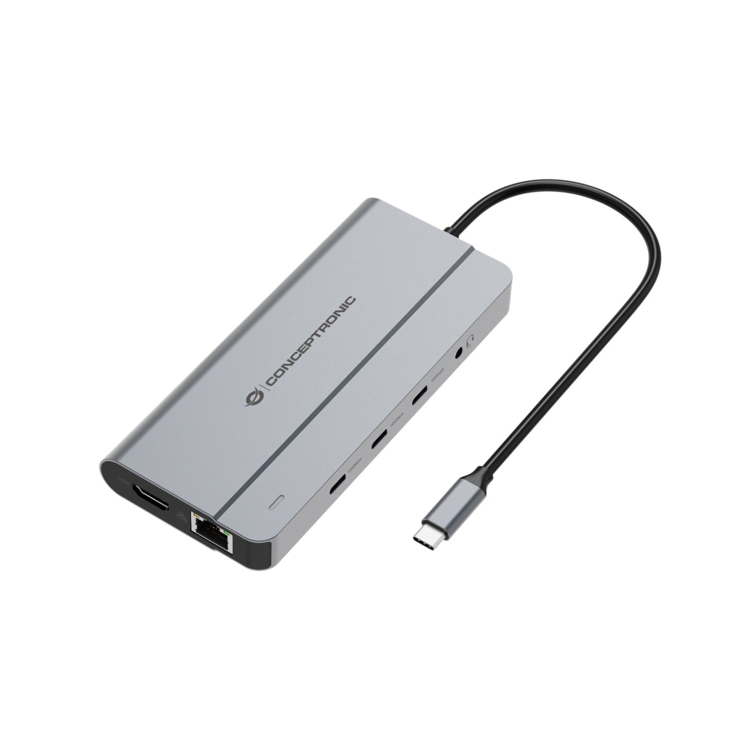 DONN34G - Docking Station USB-C 10en1 HDMI 4K a 60Hz DisplayPort 8K a 30Hz, Ethernet Gigabit, 3XUSB-C de 10Gbps, 2XUSB-A audio de 3.5mm y carga PD de 100W. Plata (DONN34G)