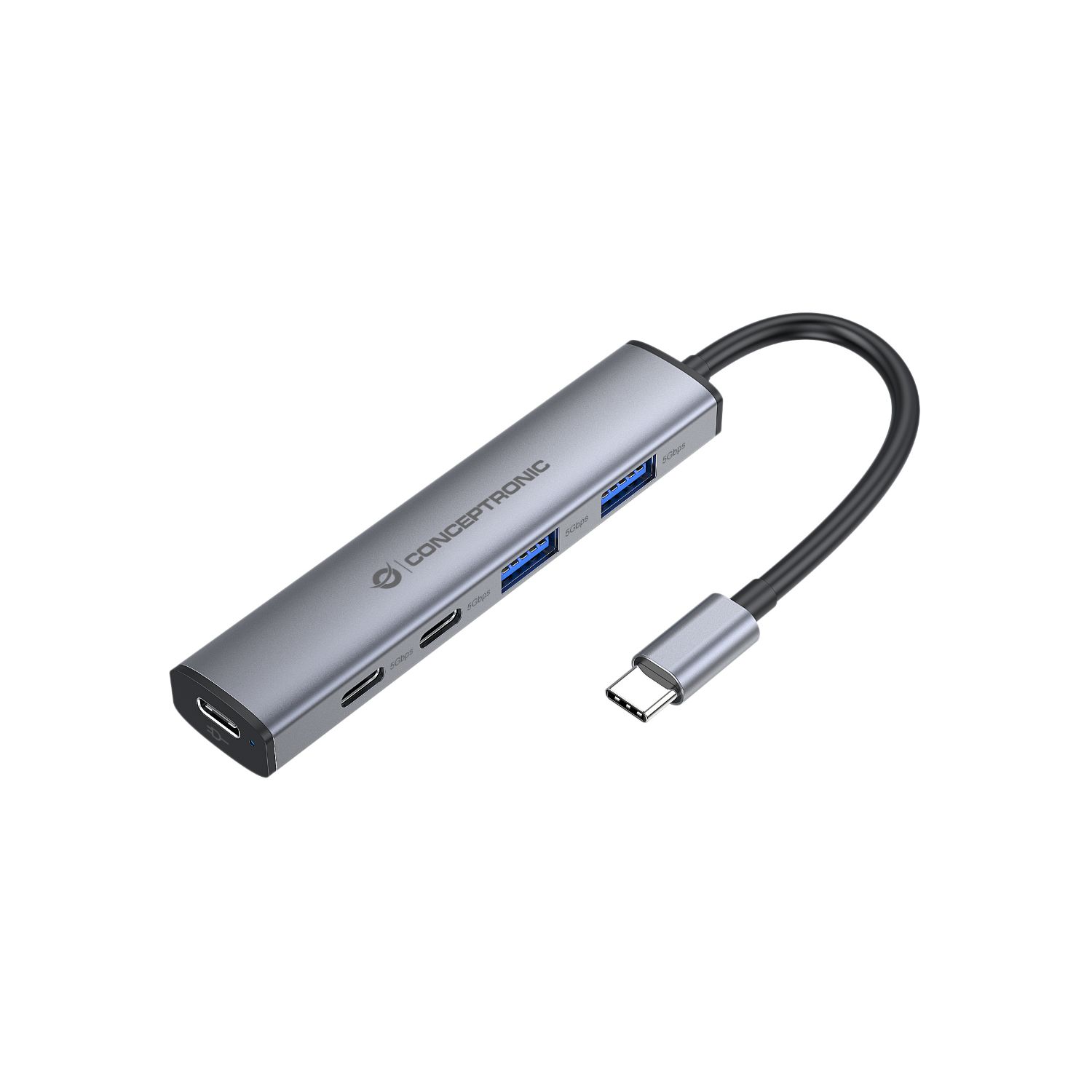 HUBBIES22G - Hub USB-C Conceptronic con 5 puertos: 2xUSB-A 3xUSB-C USB 3.2 Gen1 Power Delivery de hasta 100W Gris. (HUBBIES22G)