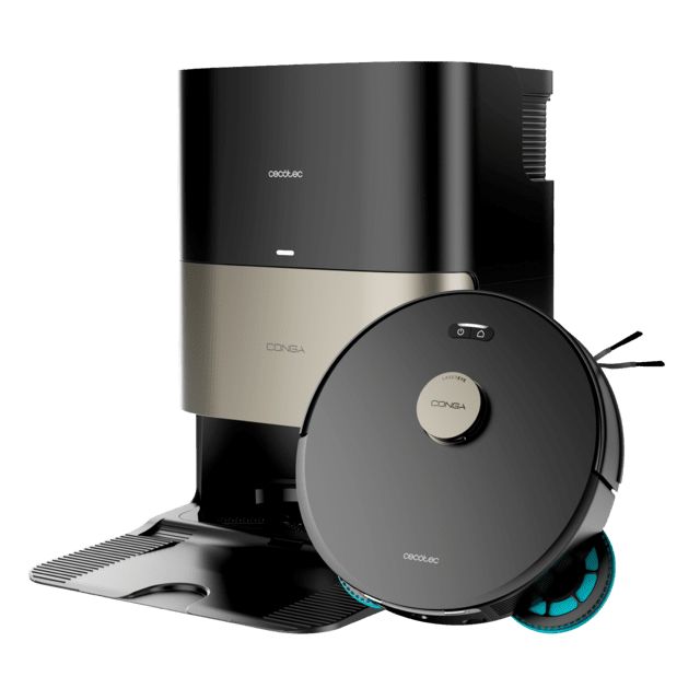 A01_EU01_136639 - Robot aspirador Cecotec Conga Q300 y friegasuelos con mopas giratorias elevables. Mopa derecha extensible 55 mm. 25000Pa y detecci�n de obst�culos. Limpieza en la base autom�tica con agua caliente, detergente y secado con aire caliente. (A01_EU01_136639)