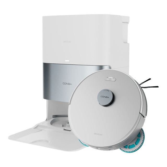 A01_EU01_136638 - Robot Aspirador Cecotec Conga Q200 y friegasuelos con mopas giratorias elevables. Mopa derecha extensible 55 mm. 25000 Pa y detecci�n avanzada de obst�culos. Limpieza en la base autom�tica con secado con aire caliente. (A01_EU01_136638)