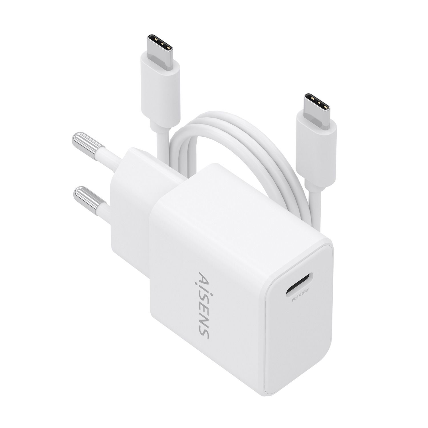 ASCH-20W1P081-W - Cargador de Pared AISENS GaN 20W PD 3.0 QC 4.0 1xUSB-C Cable 1m Blanco (ASCH-20W1P081-W)