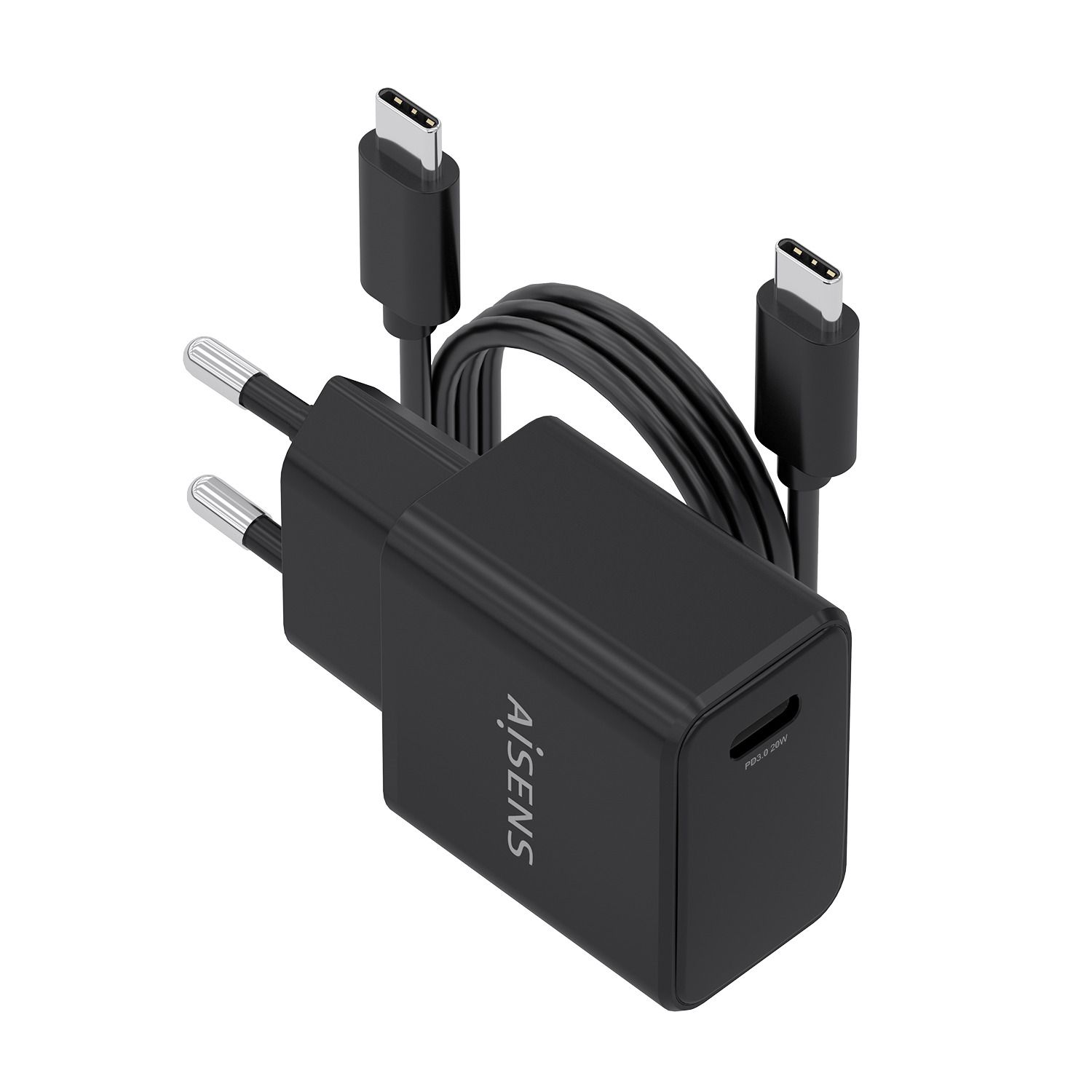 ASCH-20W1P082-BK - Cargador de Pared AISENS GaN 20W PD 3.0 QC 4.0 1xUSB-C Cable 1m Negro (ASCH-20W1P082-BK)