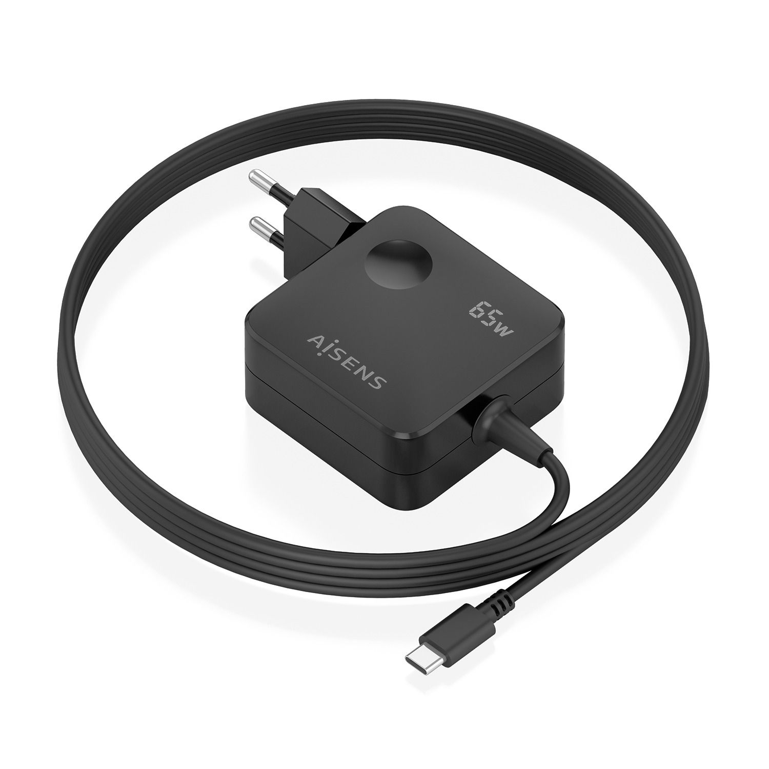 ASCH-1PD65WL85-BK - Cargador de Pared AISENS GaN 65W 1xUSB-C PD 3.0 Cable 1.5m. Negro (ASCH-1PD65WL85-BK)