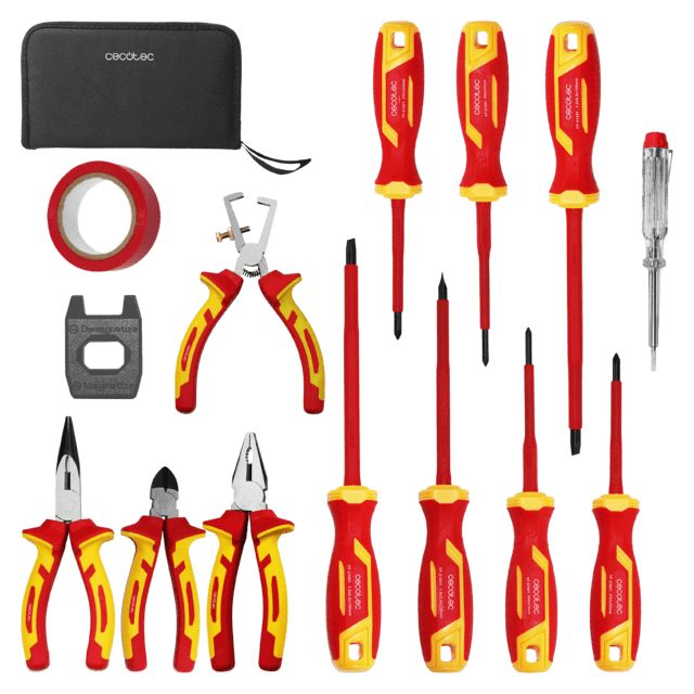 A01_EU01_125311 - Set de destornilladores y alicates Cecotec HardGyro 15 SafeVolt Magnetic aislados para uso en electricidad, en estuche, con pelacables, buscapolos, magnetizador y cinta aislante. (A01_EU01_125311)