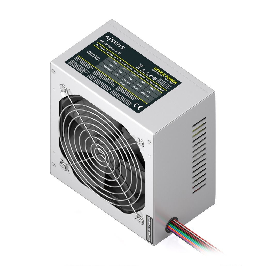 ASPC-500ATX-PSE - Fuente AISENS ATX 2.0 500W 12cm 20+4 pin ATX Cable OEM Plata (ASPC-500ATX-PSE)