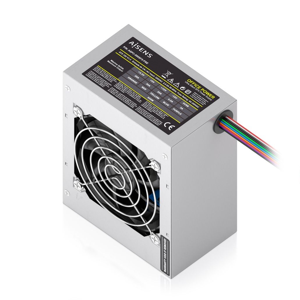 ASPC-500SFX-PSE - Fuente AISENS SFX 500W 8cm 20+4 pin ATX Plata (ASPC-500SFX-PSE)