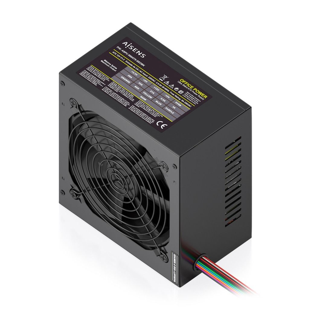 ASPC-500ATX-SEOBK - Fuente AISENS ATX 2.0 500W 12cm 20+4 pin ATX Cable OEM Negra (ASPC-500ATX-SEOBK)