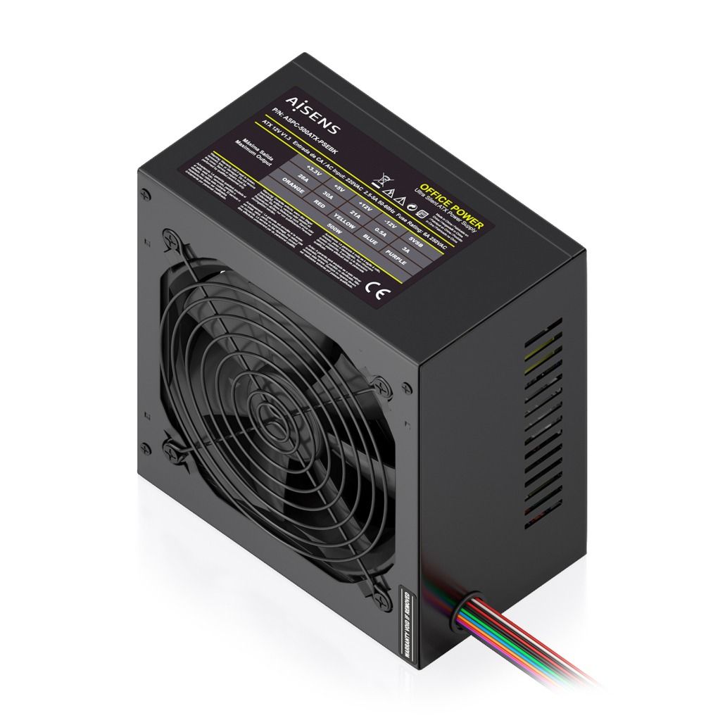 ASPC-500ATX-PSEBK - Fuente AISENS ATX 2.0 500W 12cm 20+4 pin ATX Cable OEM Negra (ASPC-500ATX-PSEBK)