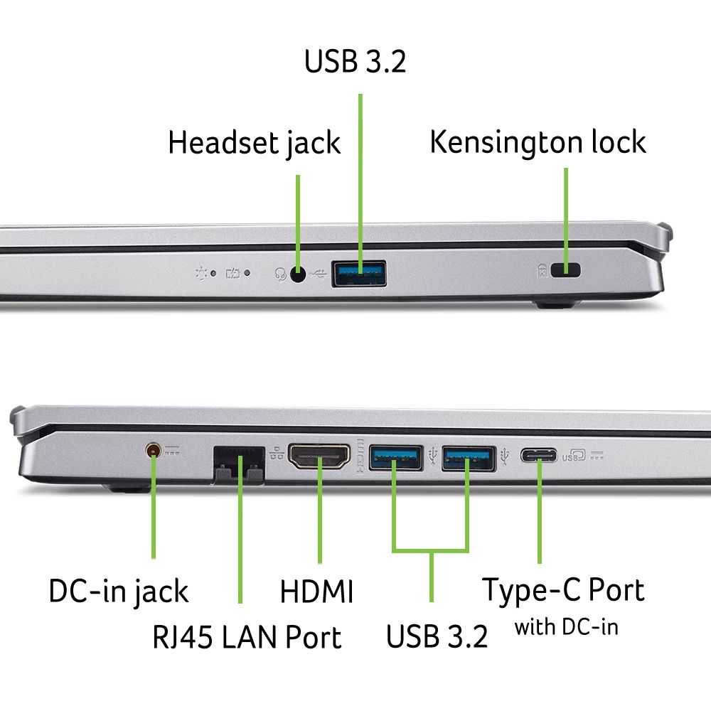 NX.J7WEB.05B - Port�til Acer Aspire Go 15 AG15-42P-R4KN AMD Ryzen 5-7430U 8Gb 512b SSD C�mara Frontal 3xUSB-A 3.0 1xUSB-C 3.1 1xHDMI 2.1 1xRJ45 WiFi 6 Bluetooth 5.1 Ethernet LAN GbE 15.6? TN FHD Copilot+ PC W11H Plata Pura (NX.J7WEB.05B)
