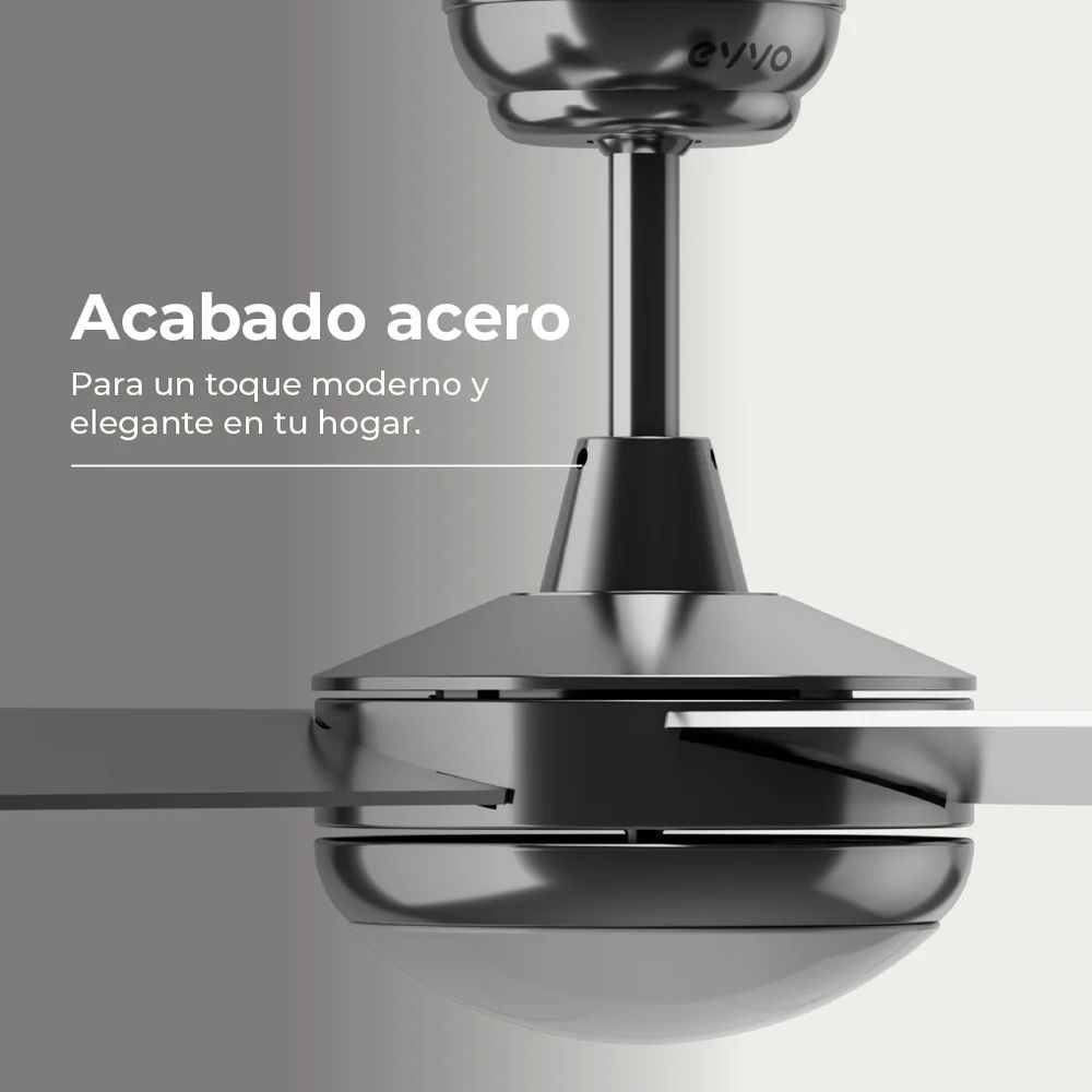 V0158 - Ventilador de Techo EVVO V516 Steel 65W Luz LED 18W 4 Aspas Reversibles 3 Velocidades Acero (V0158)