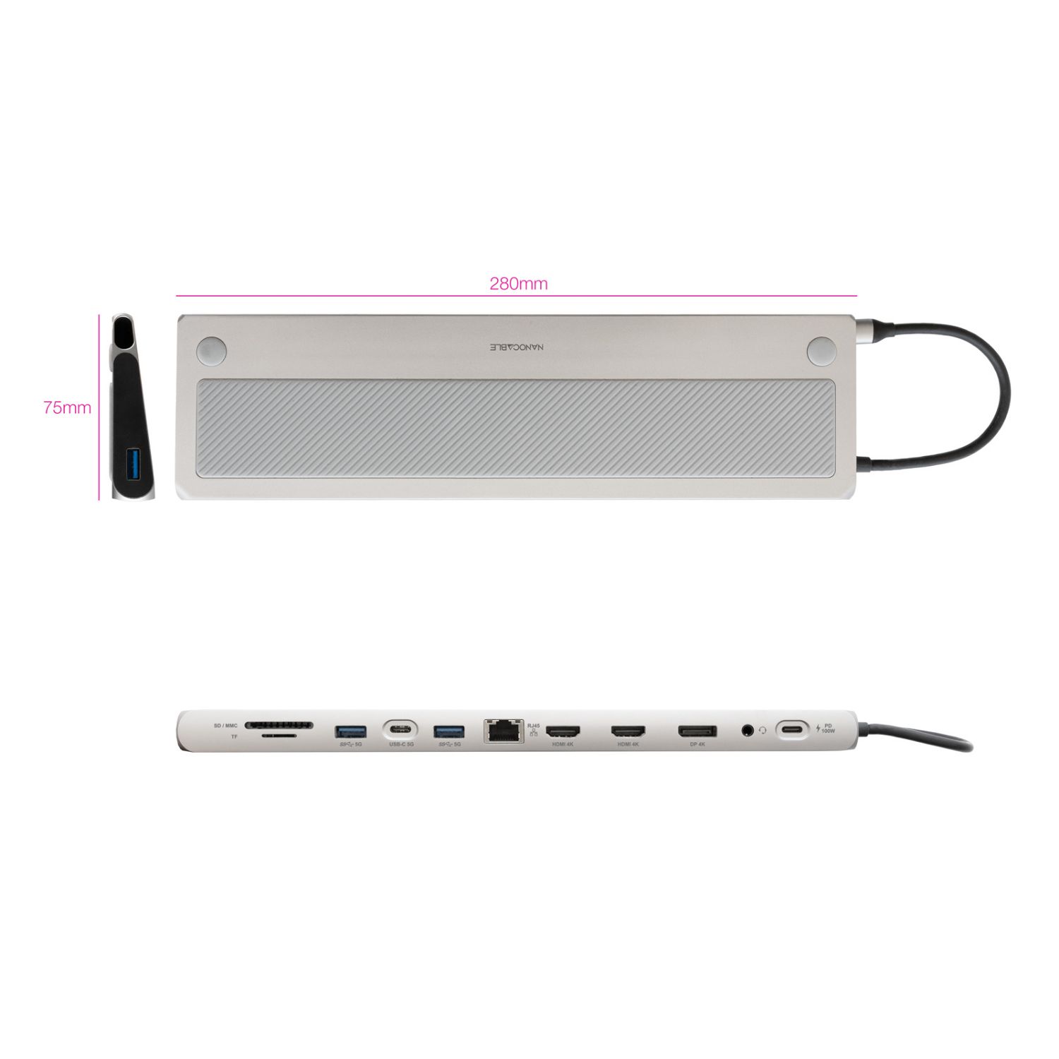 10.16.1012 - Hub Conversor Nanocable USB-C 3.0 a 3xUSB-A 3.0/1xUSB-C/1xUSB-C 3.0 PD 100W/1xDP 4K/2xHDMI 4K/1xRJ45 Ethernet GbE Gris (10.16.1012)
