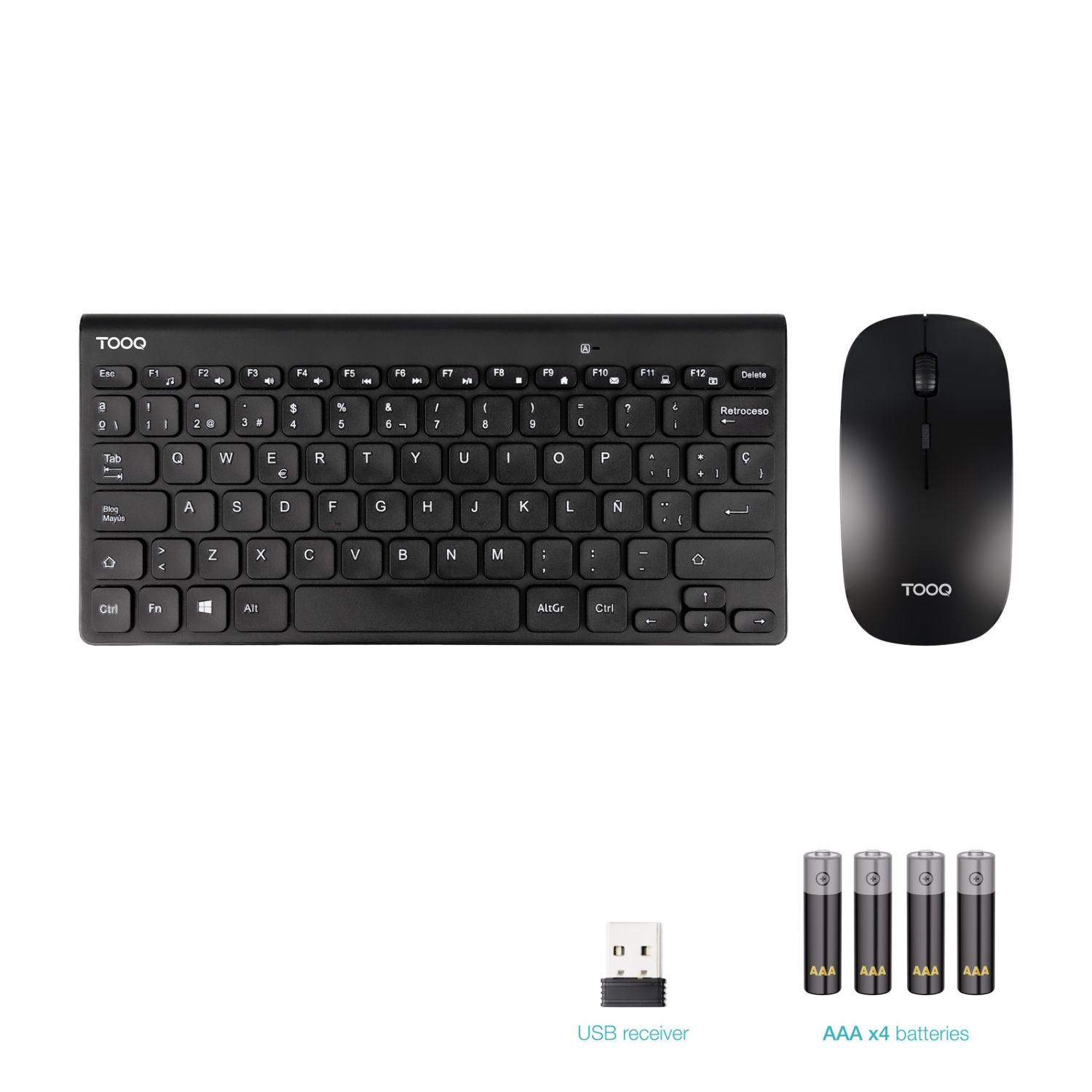 TQKMW-3101-B - Kit Teclado + Rat�n TooQ 78 Teclas RF Wireless �ptico 1600dpi 4 Botones Negro (TQKMW-3101-B)