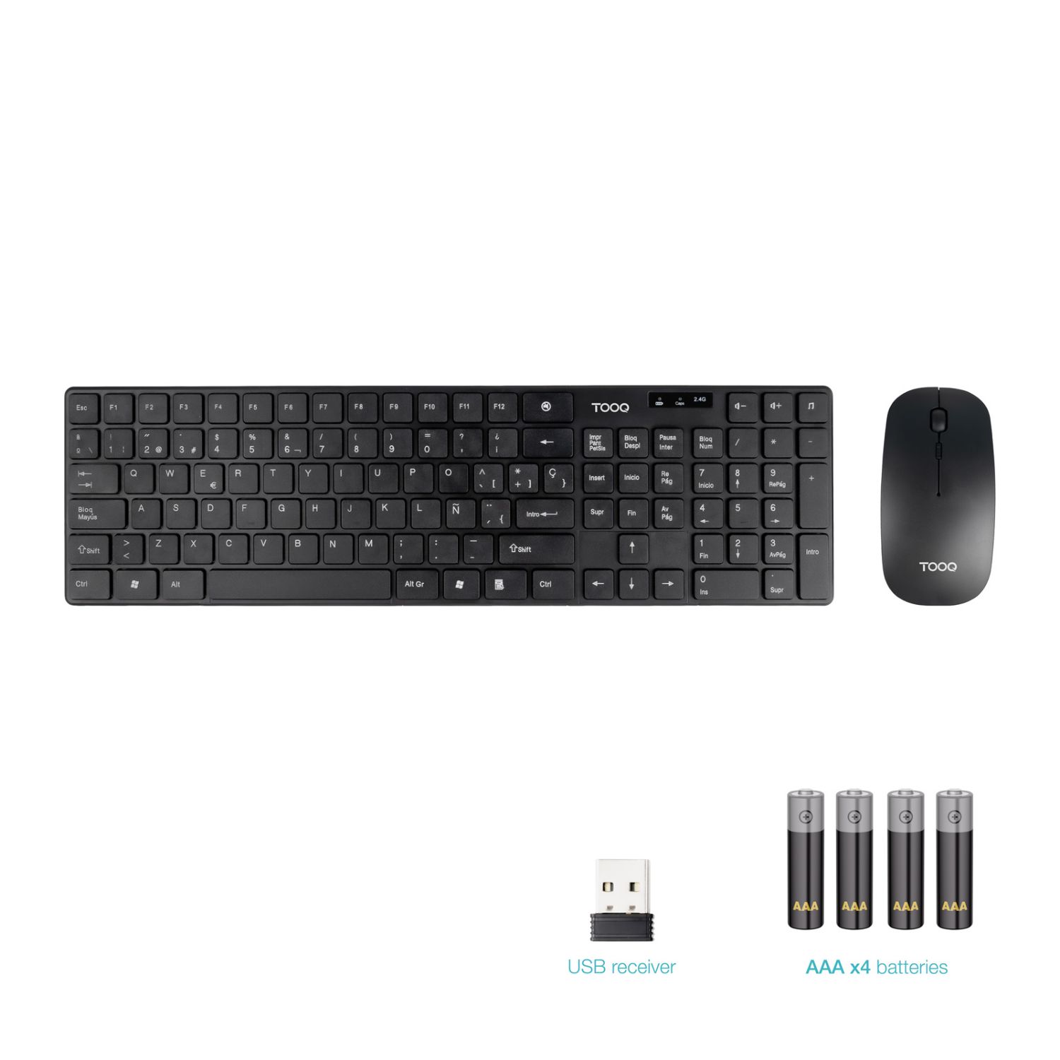 TQKMW-3102-B - Kit Teclado + Rat�n TooQ Slim 105 Teclas RF Wireless �ptico 1600dpi 4 Botones Negro (TQKMW-3102-B)