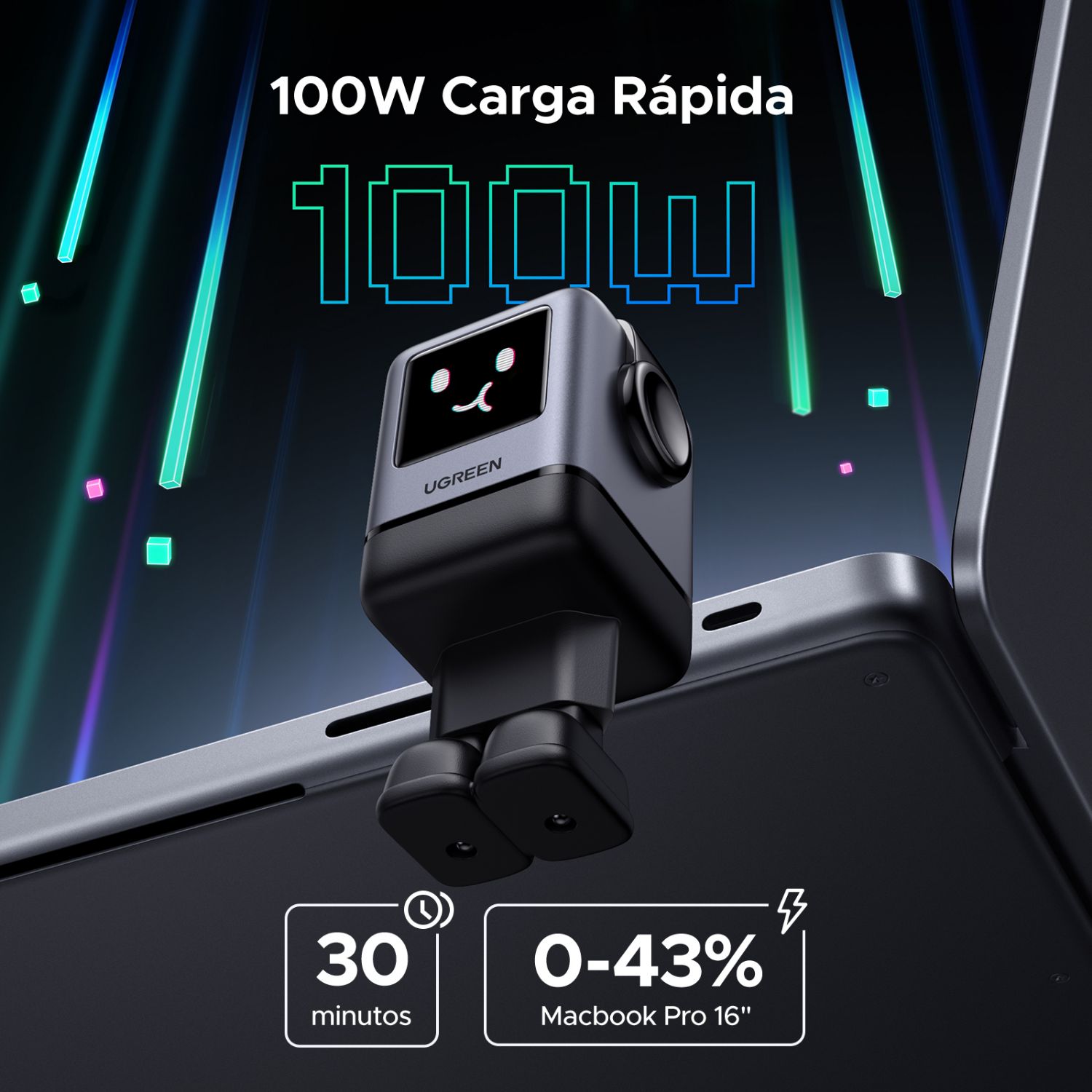 45515B - Cargador Ugreen GaN PD 100W 4 Dispositivos Robot Gris (45515B)