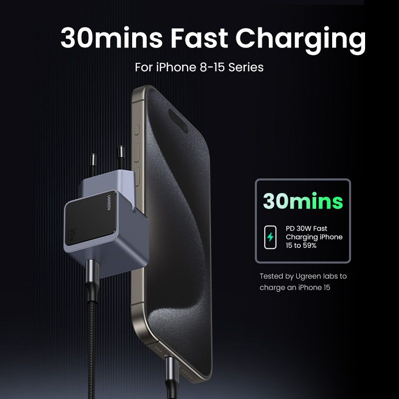 35041 - Cargador de Pared Ugreen GaN PD/QC4+ 30W 1xUSB-C Gris (35041)