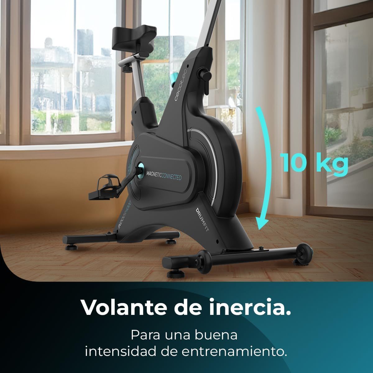 A90_EU01_007212 - Bicicleta Est�tica CECOTEC DrumFit Indoor 10000 Magnetic Connected Volante de Inercia de 10Kg Pantalla LCD Puls�metro Ruedas de Transporte M�x. 120Kg APP (A90_EU01_007212)