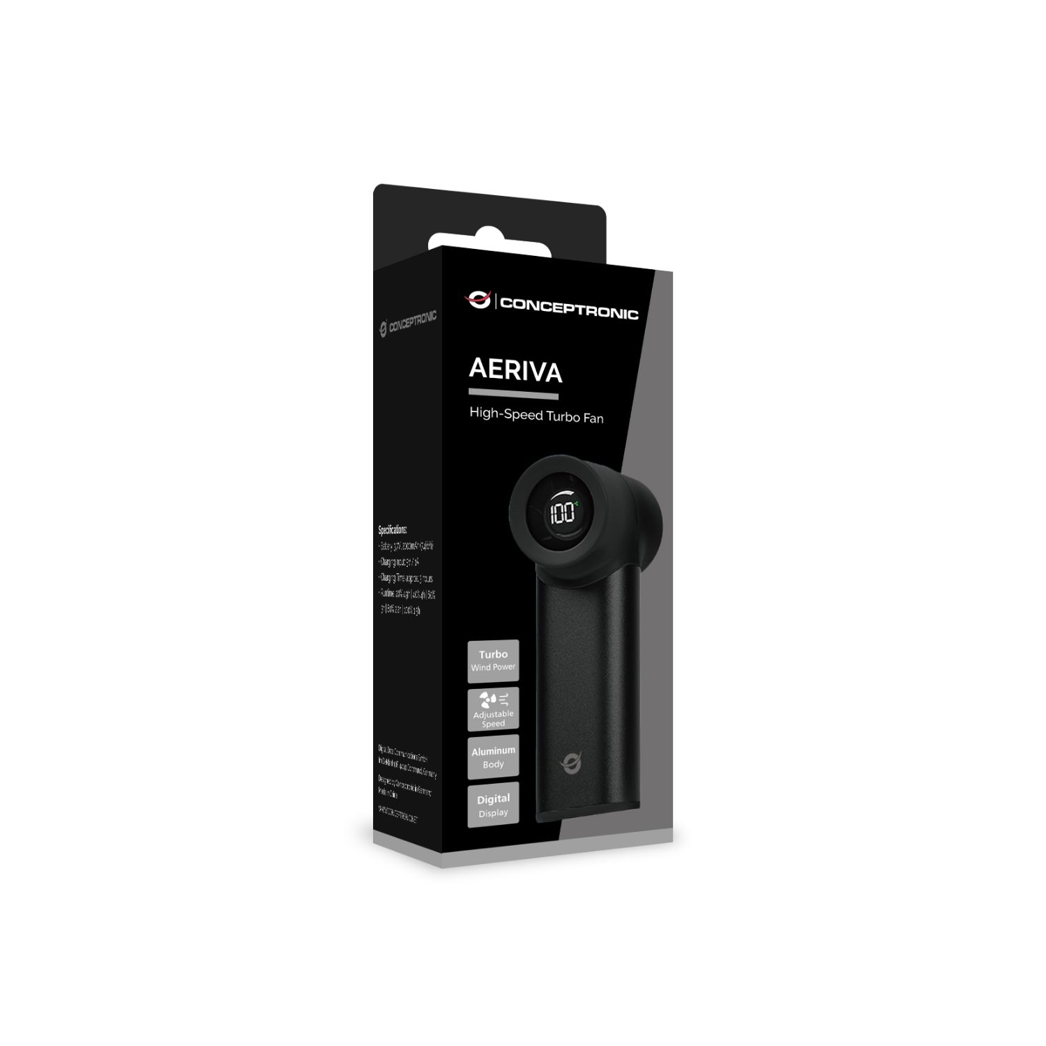 AERIVA02B - Mini Ventilador Port�til CONCEPTRONIC Bater�a Recargable Negro (AERIVA02B)