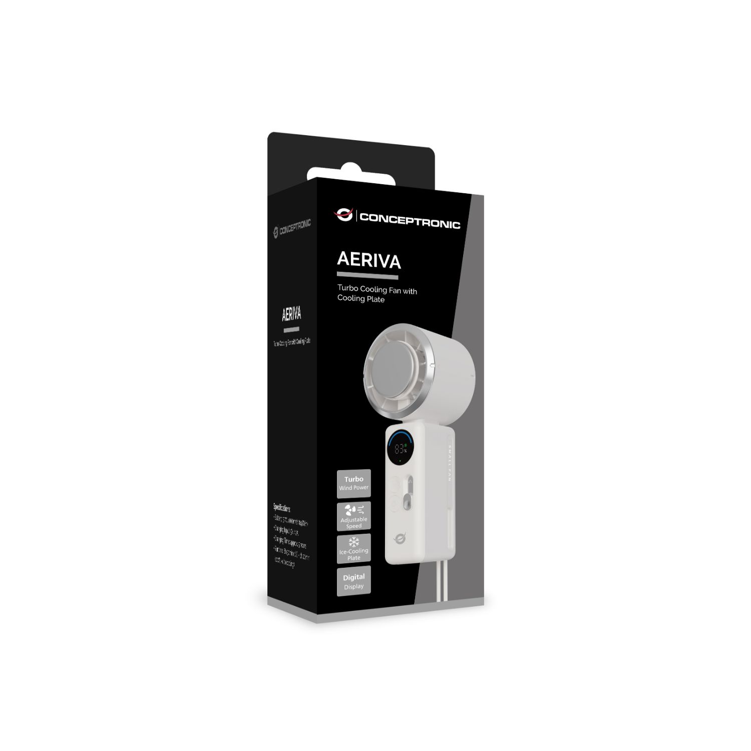 AERIVA03C - Mini Ventilador Port�til CONCEPTRONIC Pantalla Digital Placa Enfriadora Bater�a Recargable Blanco (AERIVA03C)