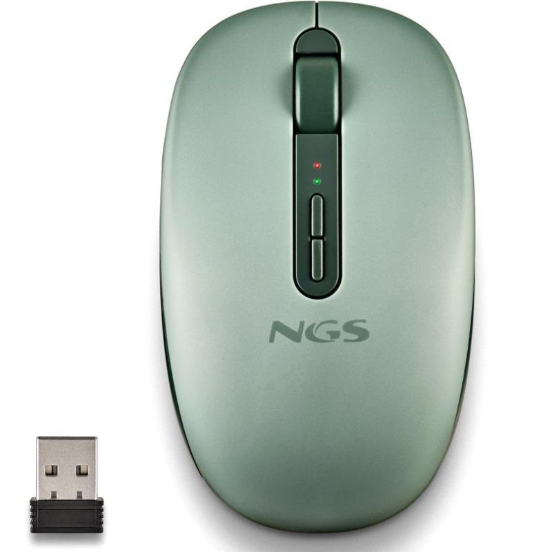 FOGDUALGREEN - Rat�n NGS Ergon�mico Fog Dual Ambidextro RF Wireless Bluetooth 5.2 1600dpi 5 Botones Verde (FOGDUALGREEN)