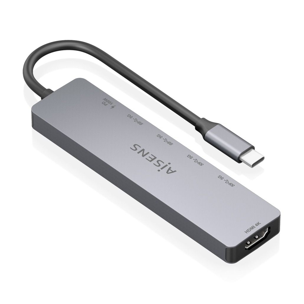 ASUC-6P047-GR - Docking Station AISENS USB-C a 4xUSB-A/1xHDMI 4K UHD/60Hz PD 100W Cable 0.15m Gris (ASUC-6P047-GR)