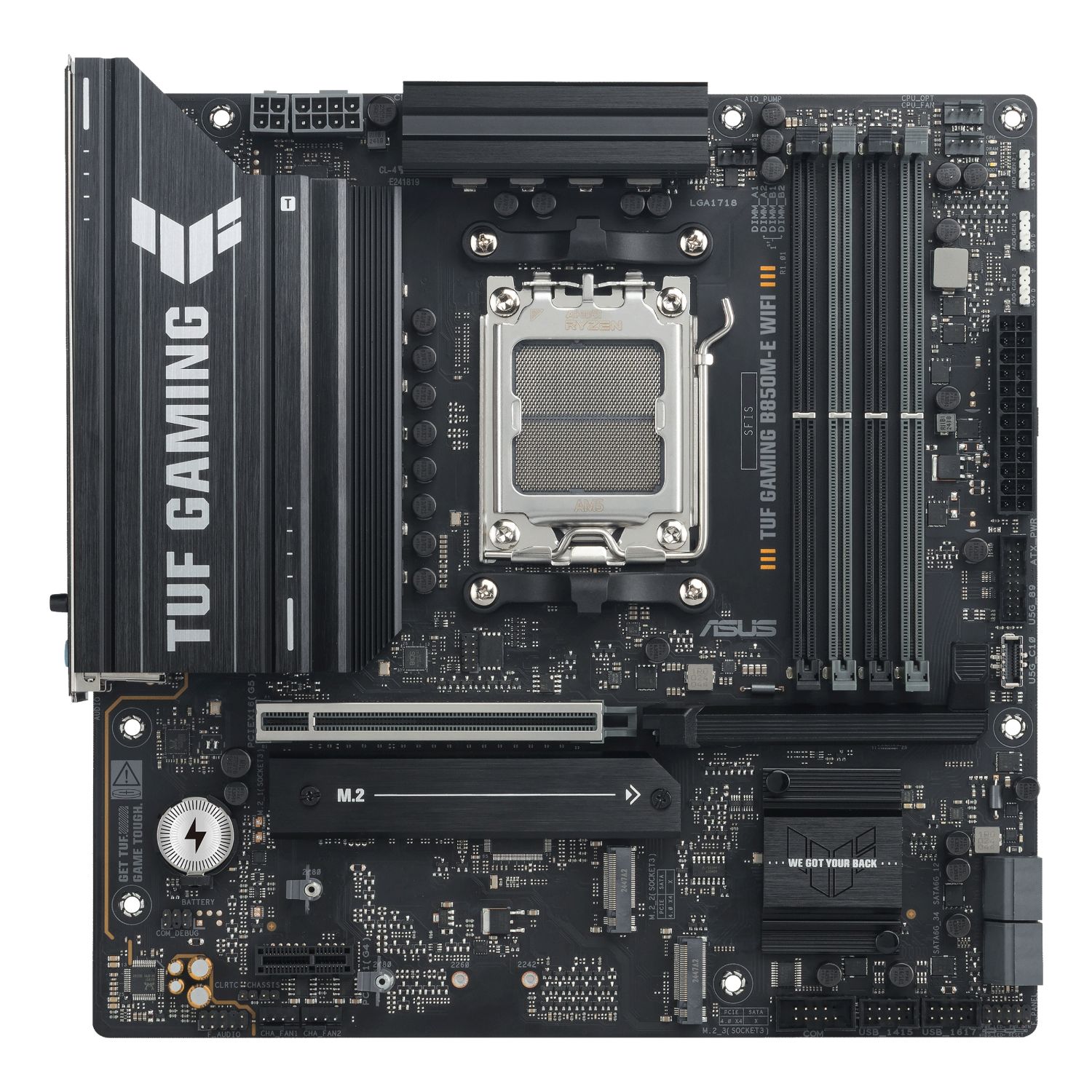 90MB1LS0-M0EAY0 - Placa base ASUS TUF GAMING B850M-E WIFI: (AM5) 4DDR5 M.2 SATA3 PCIe 4.0/5.0 USB DP HDMI RJ45 PS/2 mATX 7.1 WiFi 6E Bluetooth 5.3 Ethernet 2.5 GbE (90MB1LS0-M0EAY0)
