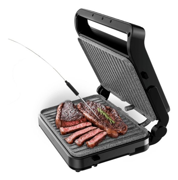 A01_EU01_112897 - Parrilla El�ctrica CECOTEC Rock'nGrill 2000 PerfectCook 2000W Temperatura Dual Regulable 80-230�C Placas Extra�bles con Revestimiento RockStone Aptas para Lavavajillas Apertura 105� Negra (A01_EU01_112897)