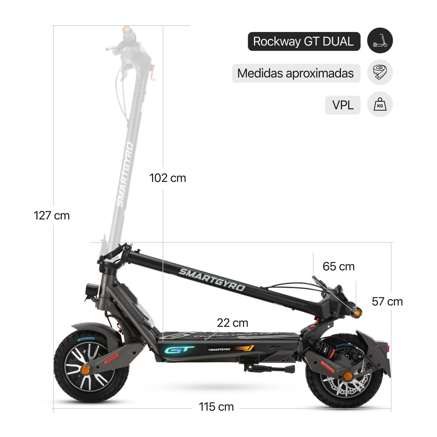 SG27-633 - Patinete El�ctrico SmartGyro Rockway GT Dual 1000W 10? Velocidad M�x. 25 Km/h Autonom�a 75 Km NFC APP Homologado DGT Negro (SG27-633)