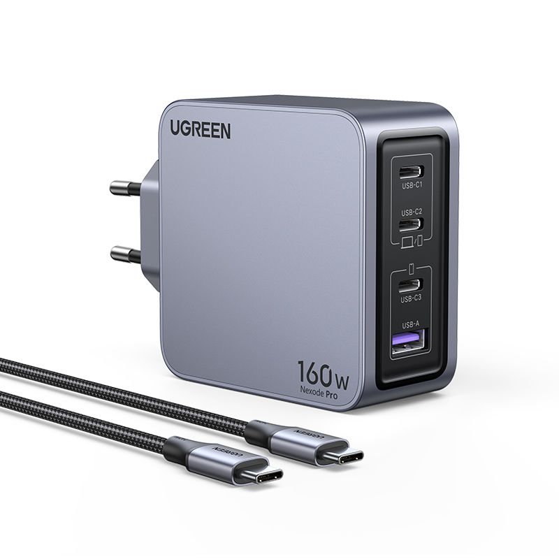 25877 - Cargador Ugreen Nexode Pro GaN PD 3.1 160W 3xUSB-C 1xUSB-A Negro/Gris (25877)