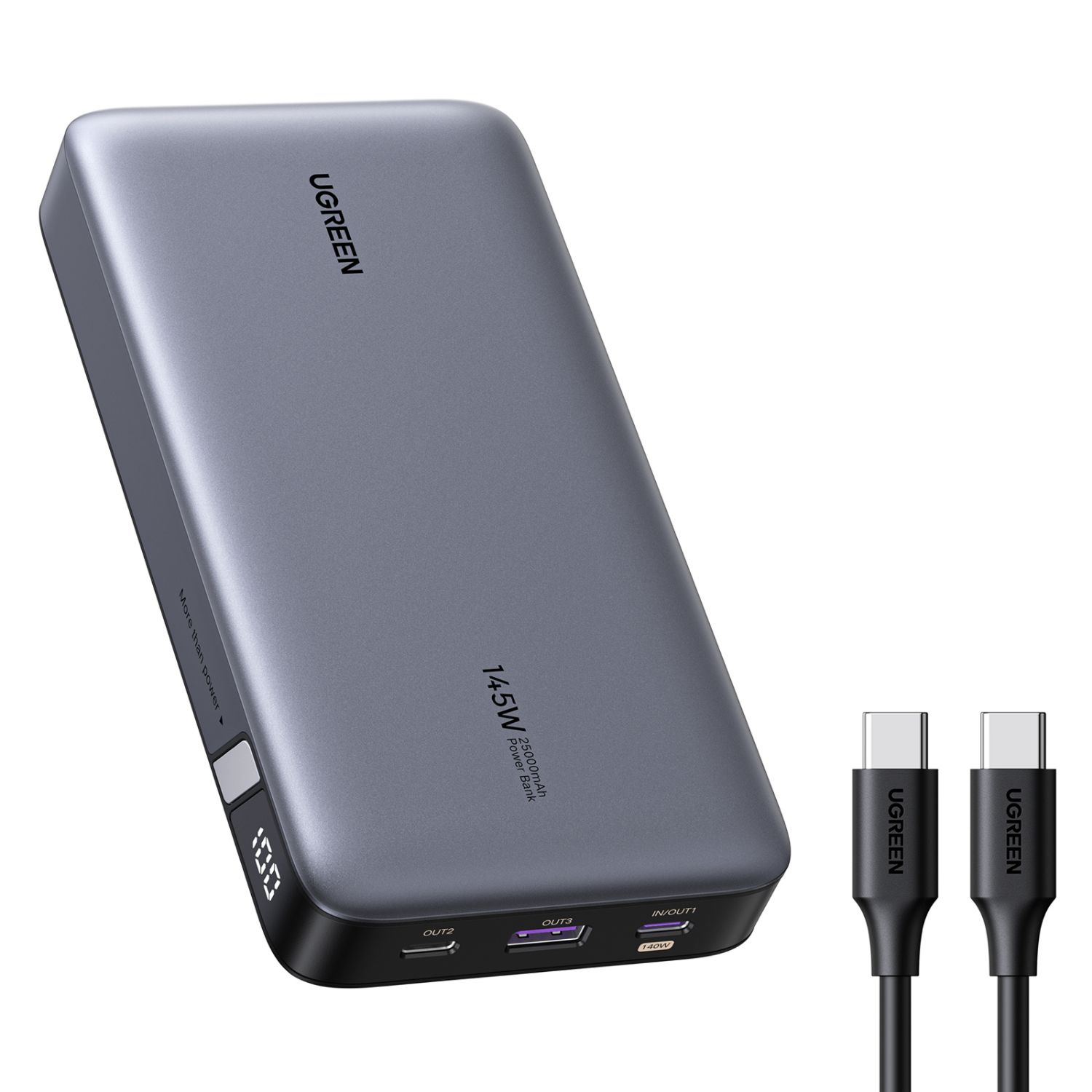90597A - PowerBank Ugreen Nexode 145W 25000mAh 1xUSB-A 2xUSB-C Gris (90597A)