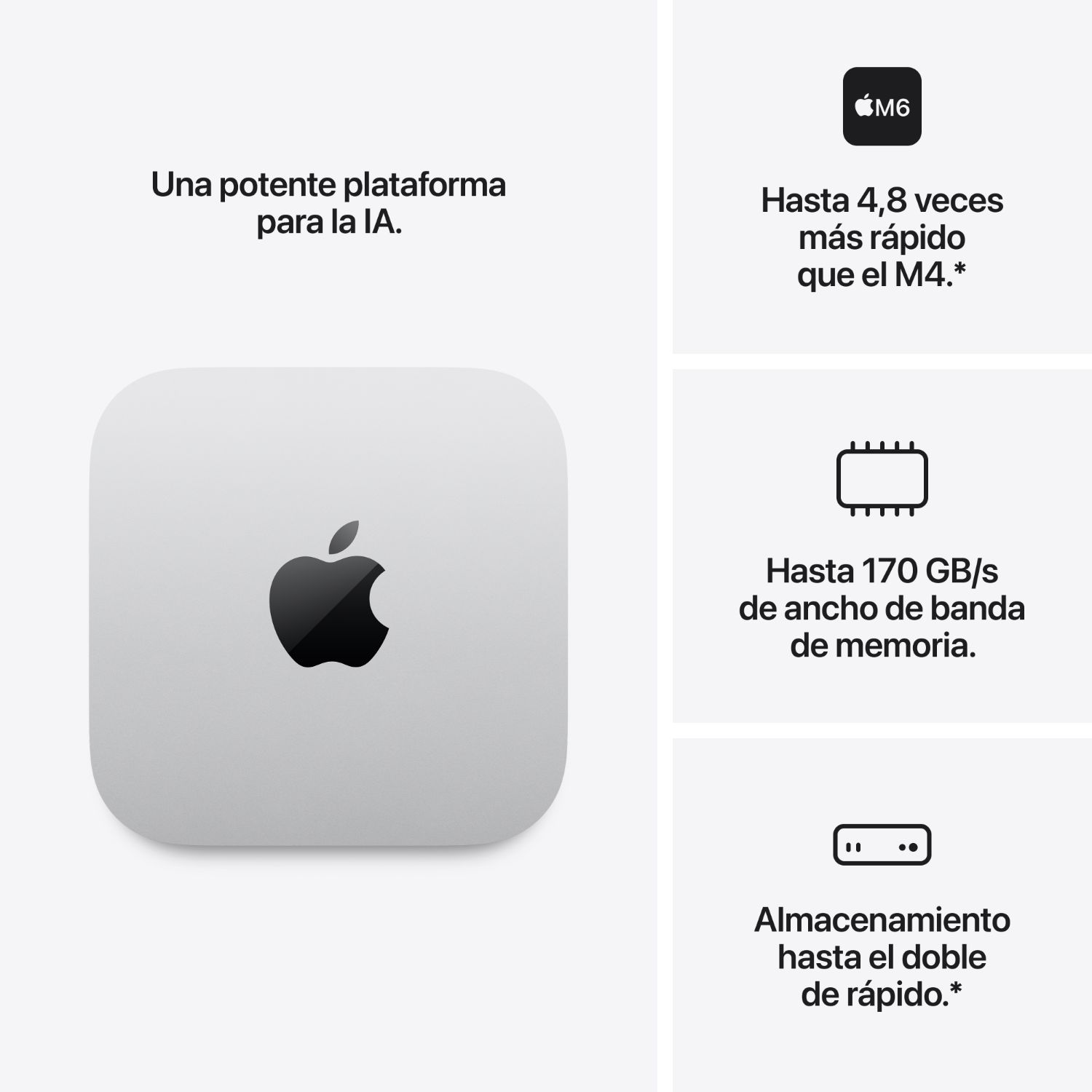 MHQK4TY/A - Ordenador Apple Mac Mini M6 16Gb 256Gb SSD 2xUSB-C 3.1 3xThunderbolt 4 1xHDMI 1xRJ45 WiFi 7 Bluetooth 6.0 Ethernet 2.5 GbE macOS 27 Golden Gate Plata (MHQK4TY/A)