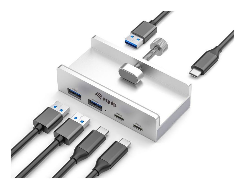 EQ128967 - Hub USB-C Equip EQ128967 con Clip Ajustable 4 Puertos 2xUSB-A 2xUSB-C 5Gbps Aluminio Gris (128967)