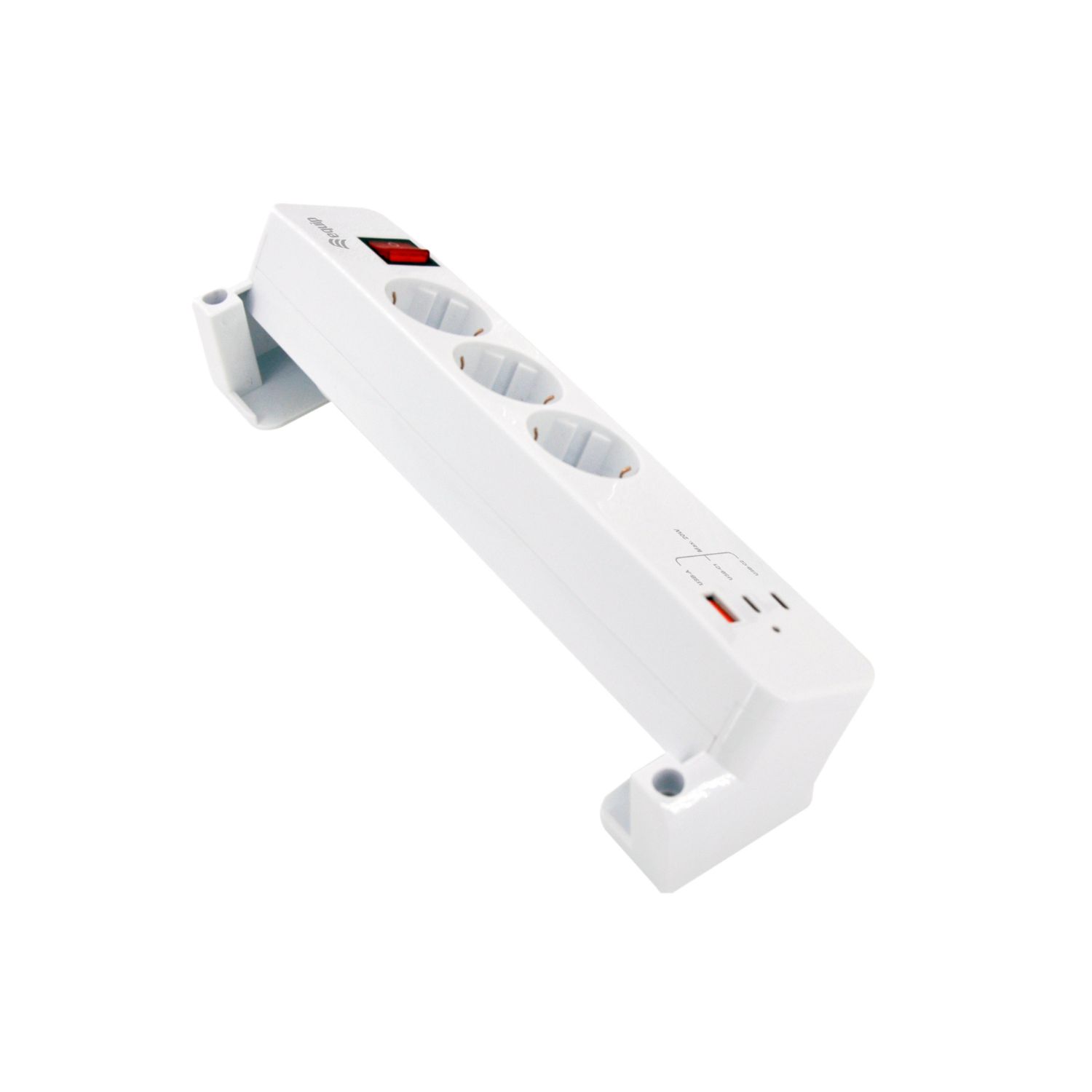 EQ245556 - Regleta de Alimentacion Equip con Abrazadera 3 Tomas Schuko 2xUSB-C 1xUSB-A Carga Rapida 20W Blanco (EQ245556)