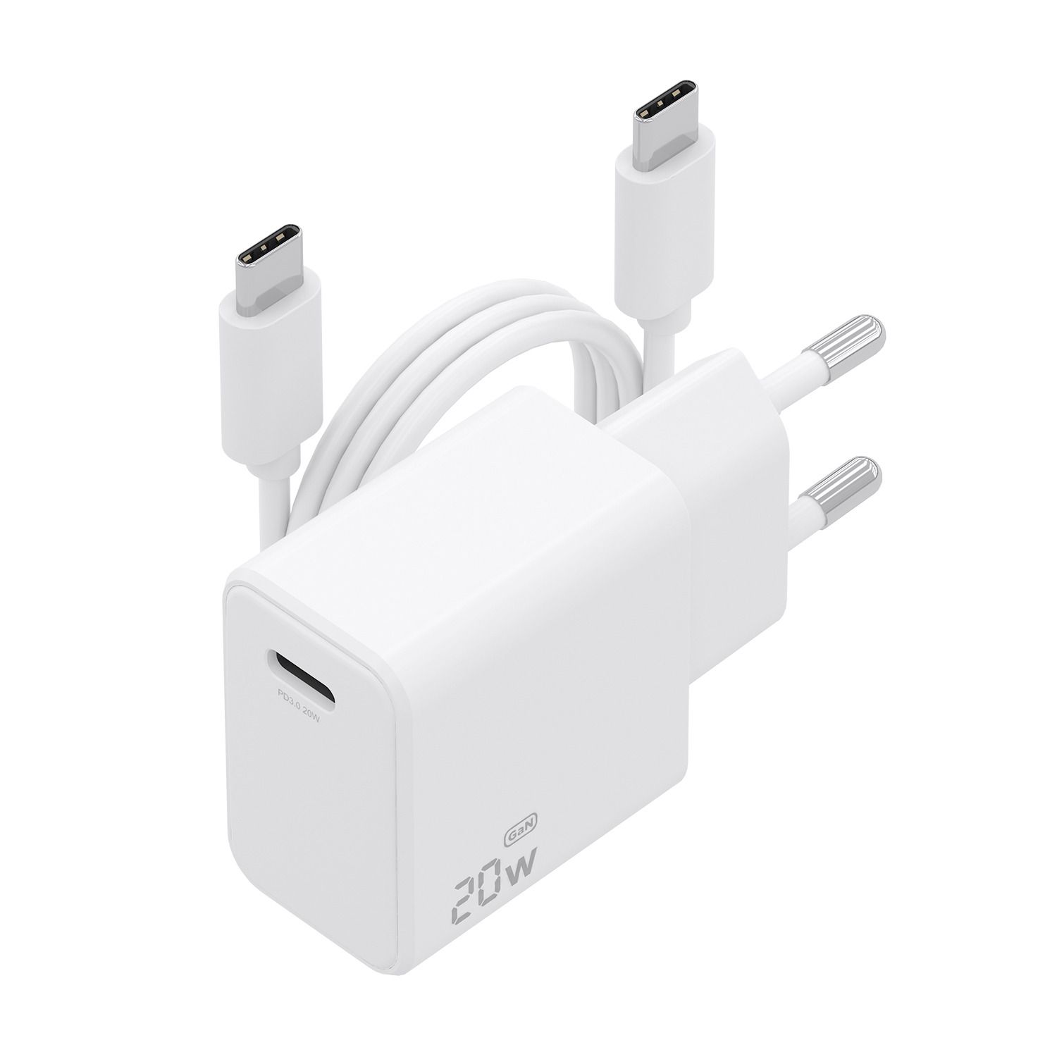 ASCH-20W1P081-W - Cargador de Pared AISENS GaN 20W PD 3.0 QC 4.0 1xUSB-C Cable 1m Blanco (ASCH-20W1P081-W)