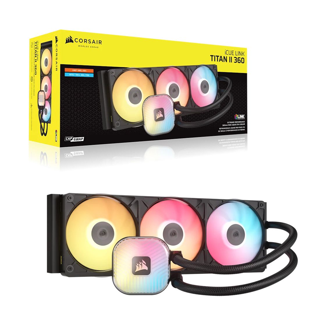 CW-9061037-WW - Refrigeracion liquidaCorsair iCUE LINK TITAN II 360 RX RGB 360mm 3 ventiladores RX120 RGB Conectividad iCUE LINK de cable unico Iluminacion RGB. Negro (CW-9061037-WW)