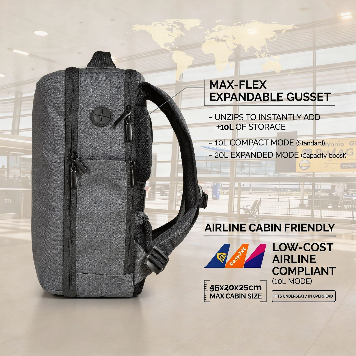 SACKSHORIZON - Mochila Monray. Ideal para viaje. 20 litros de espacio para organizar c�modamente tus pertenencias. Compartimento acolchado. Organizado para documentos, accesorios y objetos personales.Gris(SACKSHORIZON)