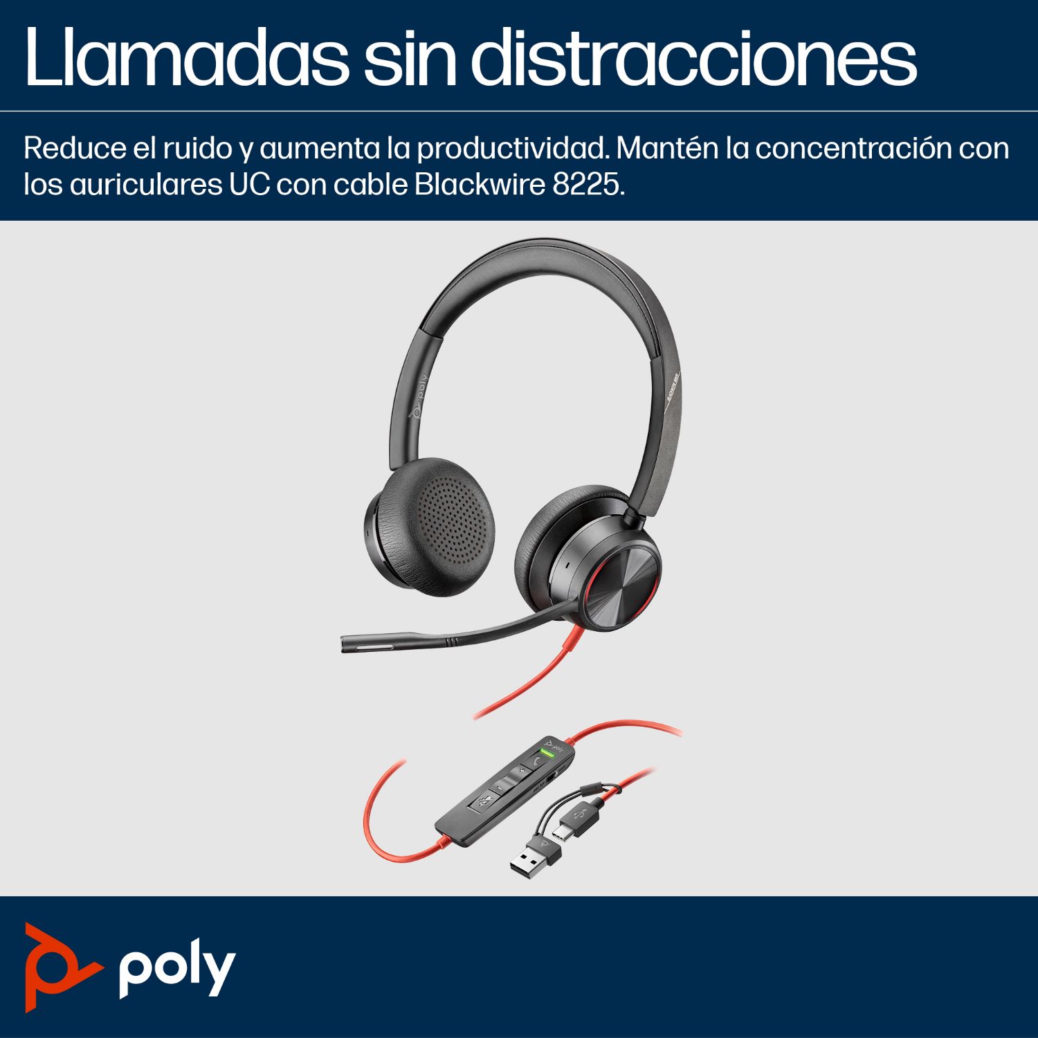 8X223AA - Auriculares+Micr�fono POLY Blackwire Supraurales Binaurales USB-C + Adaptador USB-C/A Negros (8X223AA)