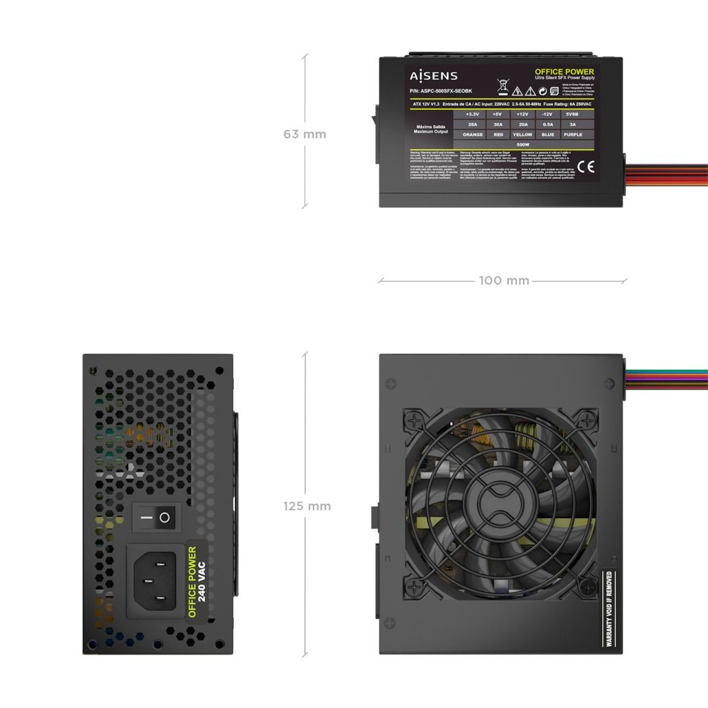 ASPC-500SFX-SEOBK - Fuente AISENS SFX 500W 8cm 20+4 pin ATX Negra (ASPC-500SFX-SEOBK)