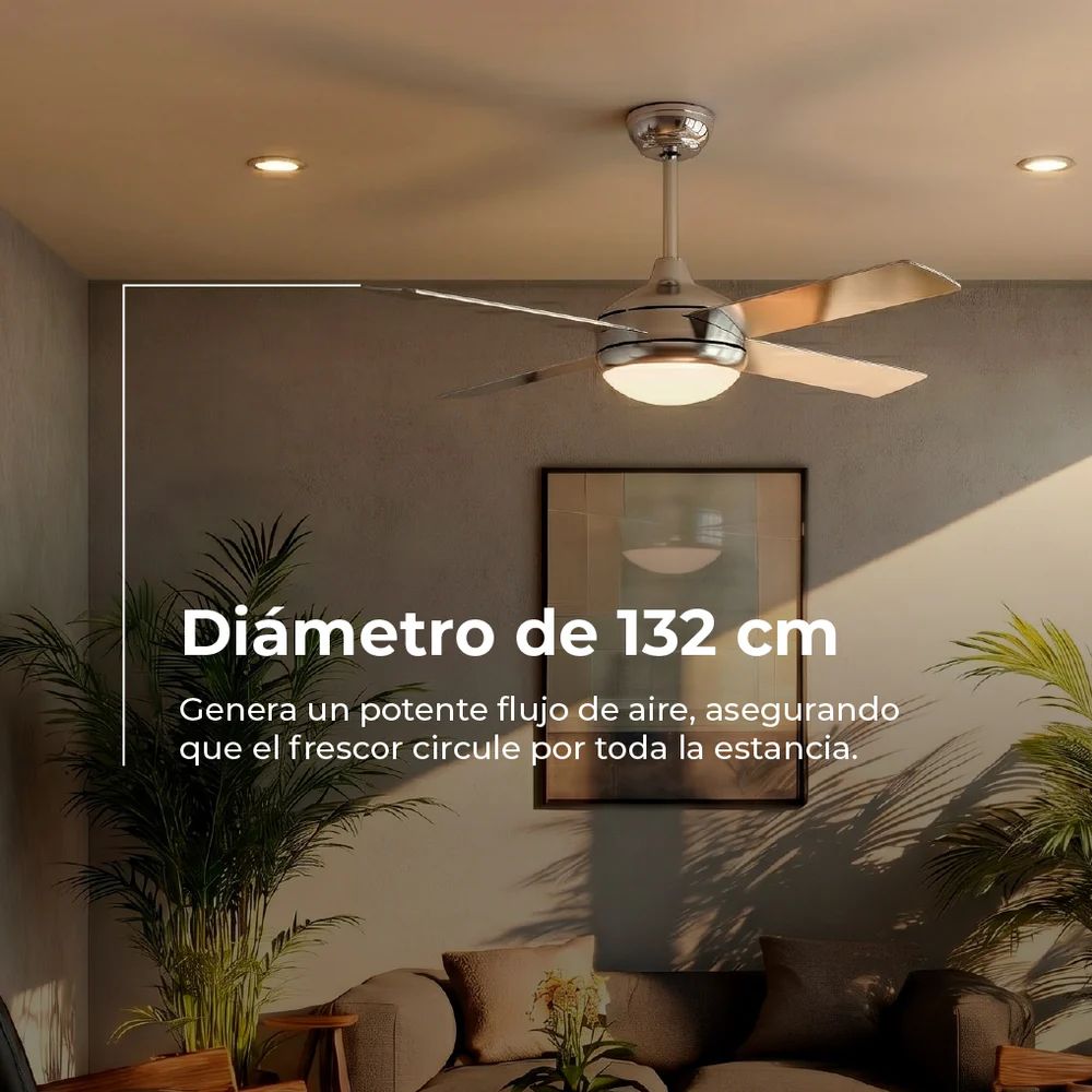 V0158 - Ventilador de Techo EVVO V516 Steel 65W Luz LED 18W 4 Aspas Reversibles 3 Velocidades Acero (V0158)