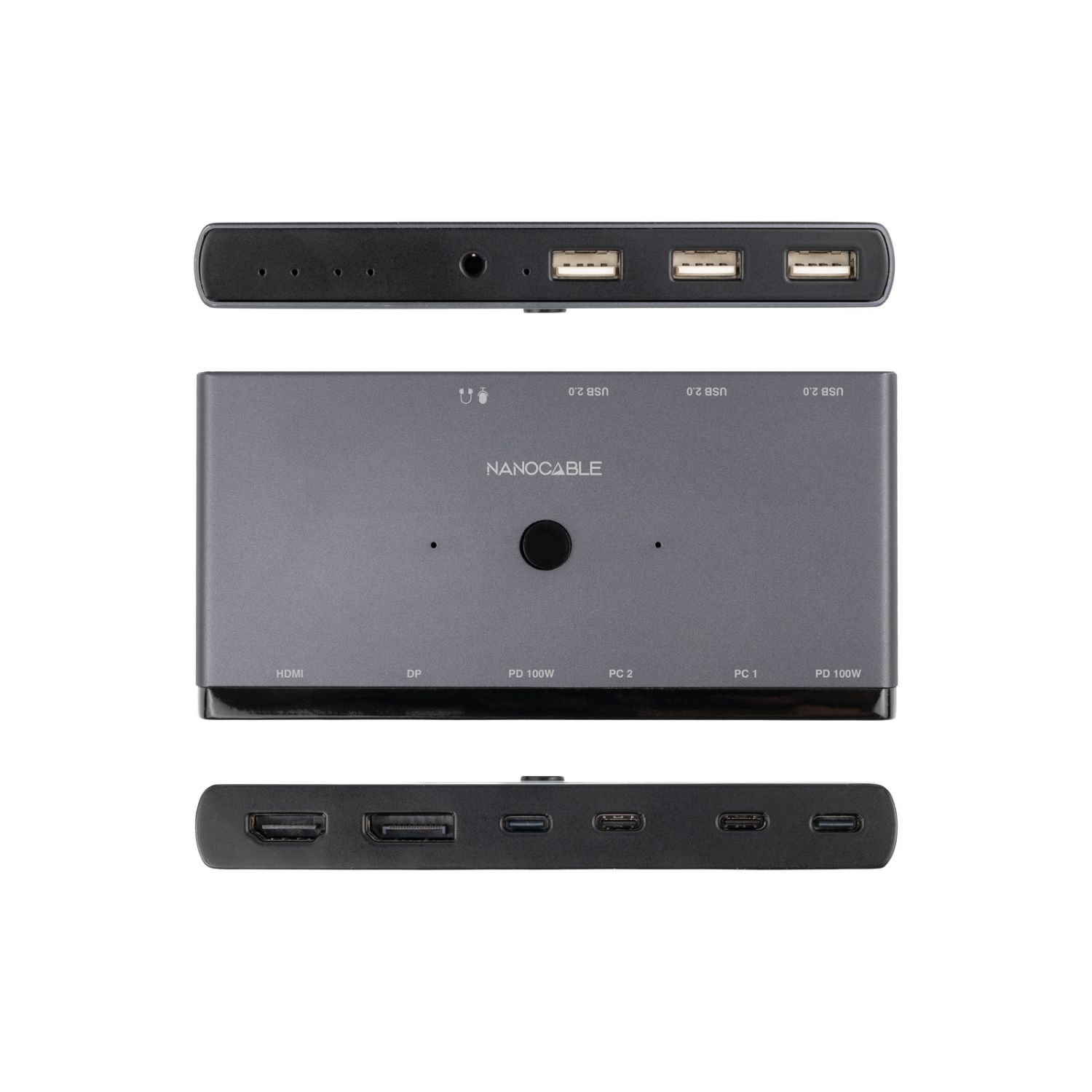 10.12.0003 - Conmutador Nanocable KVM 3xUSB-A 2xUSB-C 1xDP 1xHDMI 8K UHD/60Hz Gris (10.12.0003)