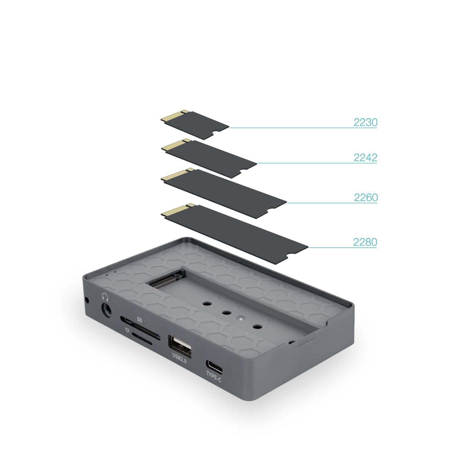 TQE-2242G - Docking Station TooQ SSD M.2 NVMe SATA PCIe 1xUSB-A 2.0 2xUSB-A 3.0 1xUSB-C PD 100W 1xHDMI 2.0 4K/60Hz 1xRJ45 Gris (TQE-2242G)
