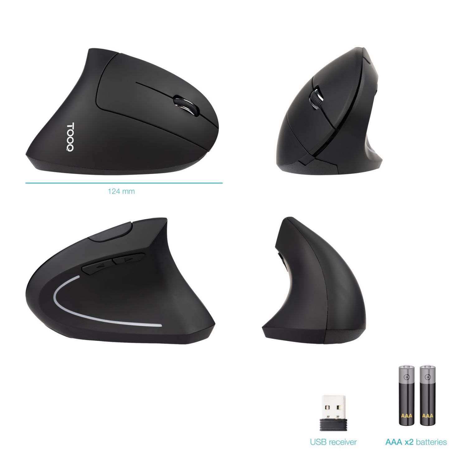 TQMWG-1104-B - Rat�n Vertical TooQ Diestro �ptico RF Wireless 3200dpi 6 Botones Negro (TQMWG-1104-B)