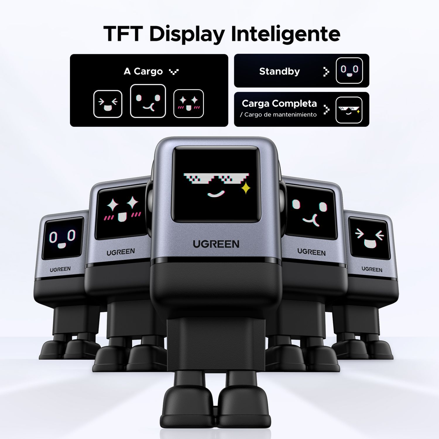 45515B - Cargador Ugreen GaN PD 100W 4 Dispositivos Robot Gris (45515B)