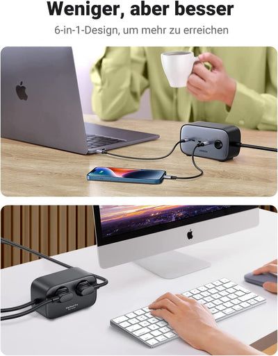 60113 - Cargador Ugreen Nexode DigiNest GaN 65W 2xUSB-A 2xUSB-C Cable 1.8m Gris/Negro (60113)