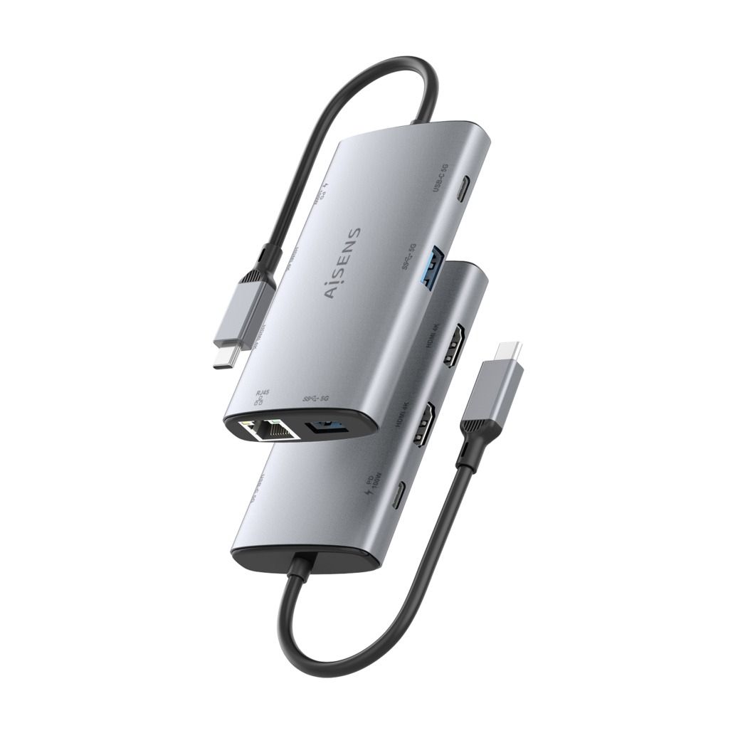 ASUC-7P049-GR - Docking Station AISENS 7en1 USB-C a 2xUSB-A/1xUSB-C PD 100W/2xHDMI 4K UHD 60Hz/1xRJ45 Cable 0.2m Gris (ASUC-7P049-GR)