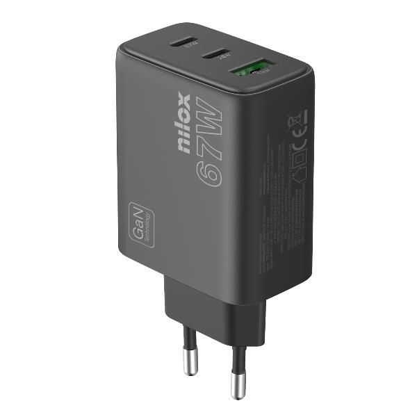 NX65GANUSBC - Cargador de Pared NILOX GaN 67W 1xUSB-A 2xUSB-C Negro (NX65GANUSBC)