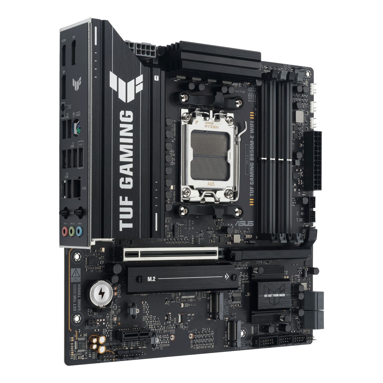 90MB1LS0-M0EAY0 - Placa base ASUS TUF GAMING B850M-E WIFI: (AM5) 4DDR5 M.2 SATA3 PCIe 4.0/5.0 USB DP HDMI RJ45 PS/2 mATX 7.1 WiFi 6E Bluetooth 5.3 Ethernet 2.5 GbE (90MB1LS0-M0EAY0)