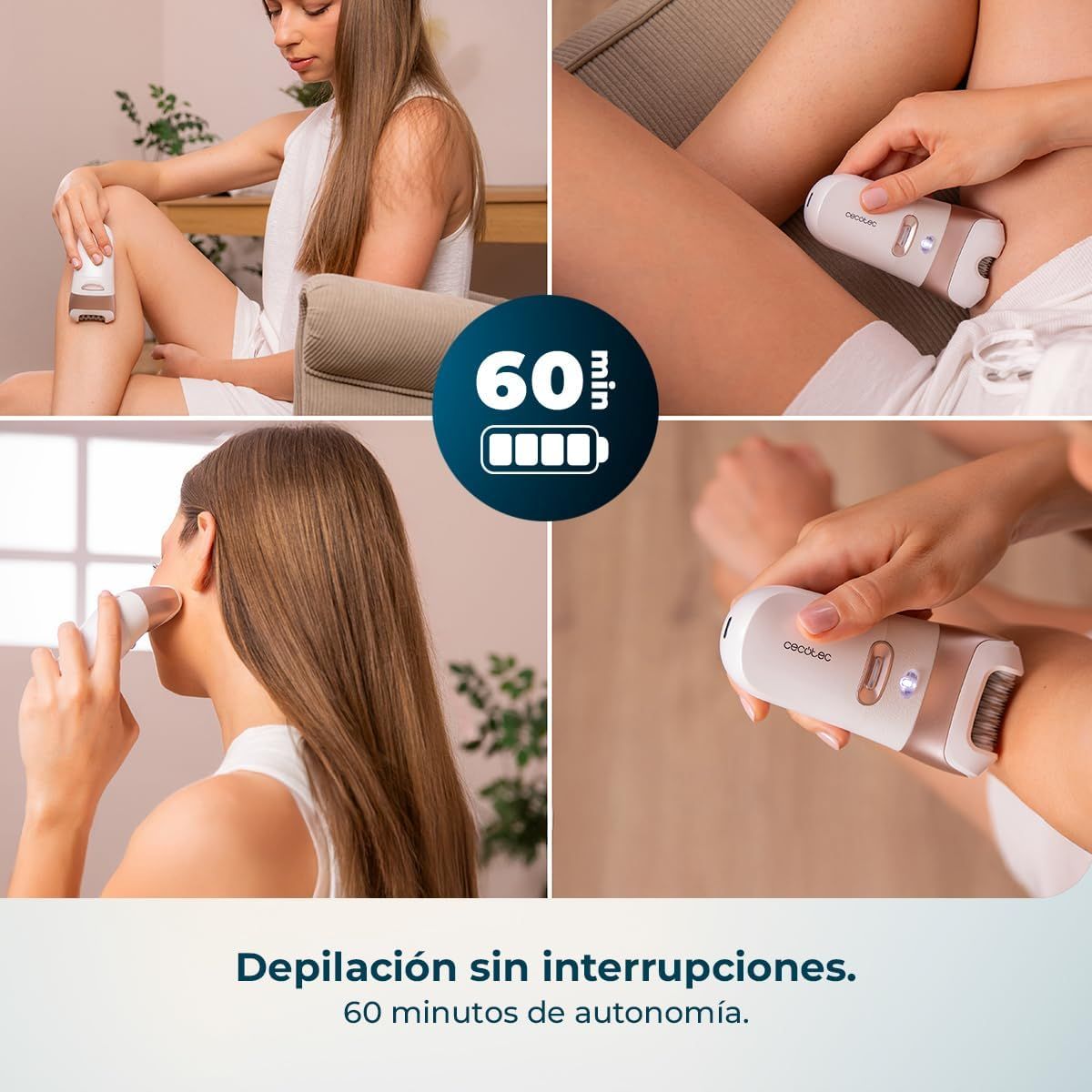 A01_EU01_116307 - Cecotec SkinCare Depil-Action 6000 4in1. Sistema de depilaci�n corporal multifunci�n con 4 cabezales intercambiables Uso en seco y mojado Wet & Dry Bater�a recargable de alta autonom�a dise�o ergon�mico y compacto(A01_EU01_116307)