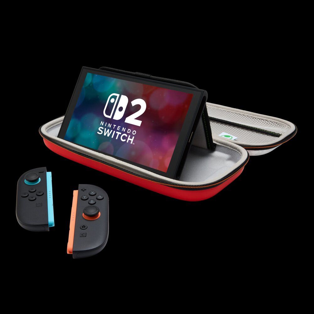 nscs0573 - Funda protectora PowerA Protection Case para Nintendo Switch 2 Carcasa rigida Soporte de juego integrado Guardado para 9 tarjetas de juego y tarjetas microSD Bolsillo de malla Interior de felpa suave Asa de transporte(NSCS0573)
