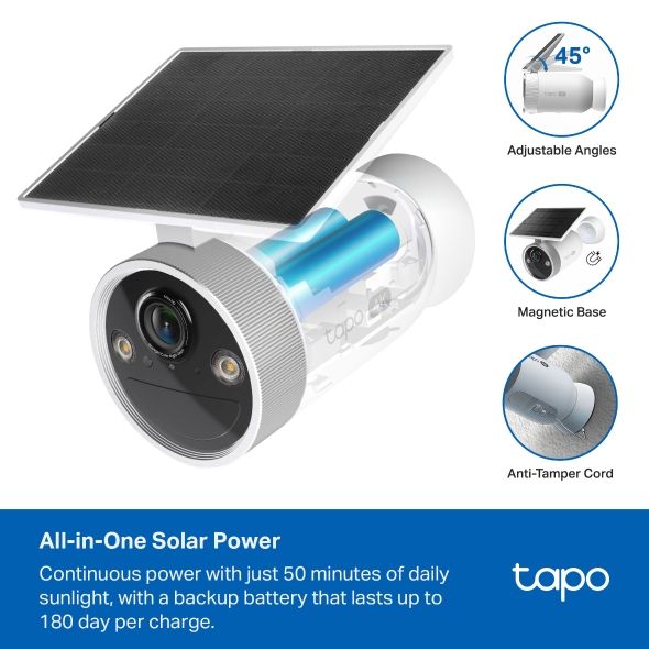 TAPO C465 - C�mara IP TP-Link 4K 8mp H.264 Sensor CMOS Panel Solar USB-C WiFi IP65 Modo D�a/Noche Exterior Blanca (Tapo C465)