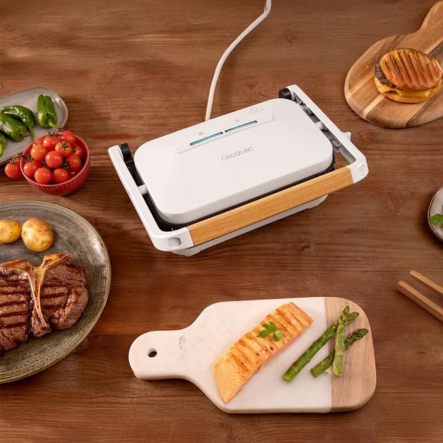 03496 - Parrilla Electrica CECOTEC Rock'nGrill 1200 Wood W 1300W Revestimiento RockStone Blanca (03496)